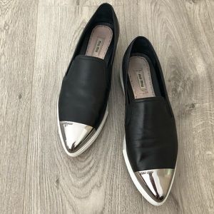 MIU MIU Black Leather Metal Cap Toe Skater